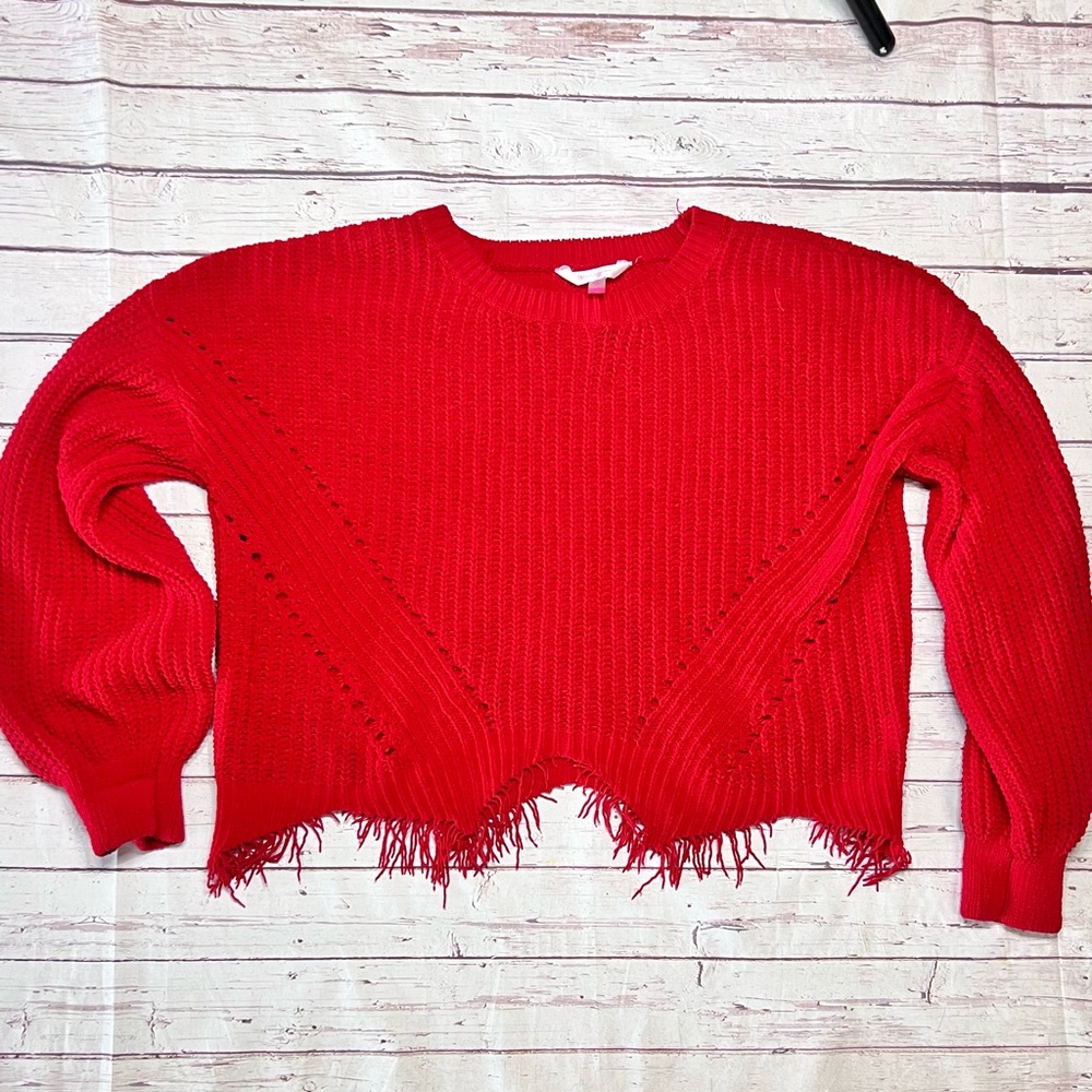 Women’s Distressed Red Knit Long Wide Sleeve Sweater Size XXL (19)
